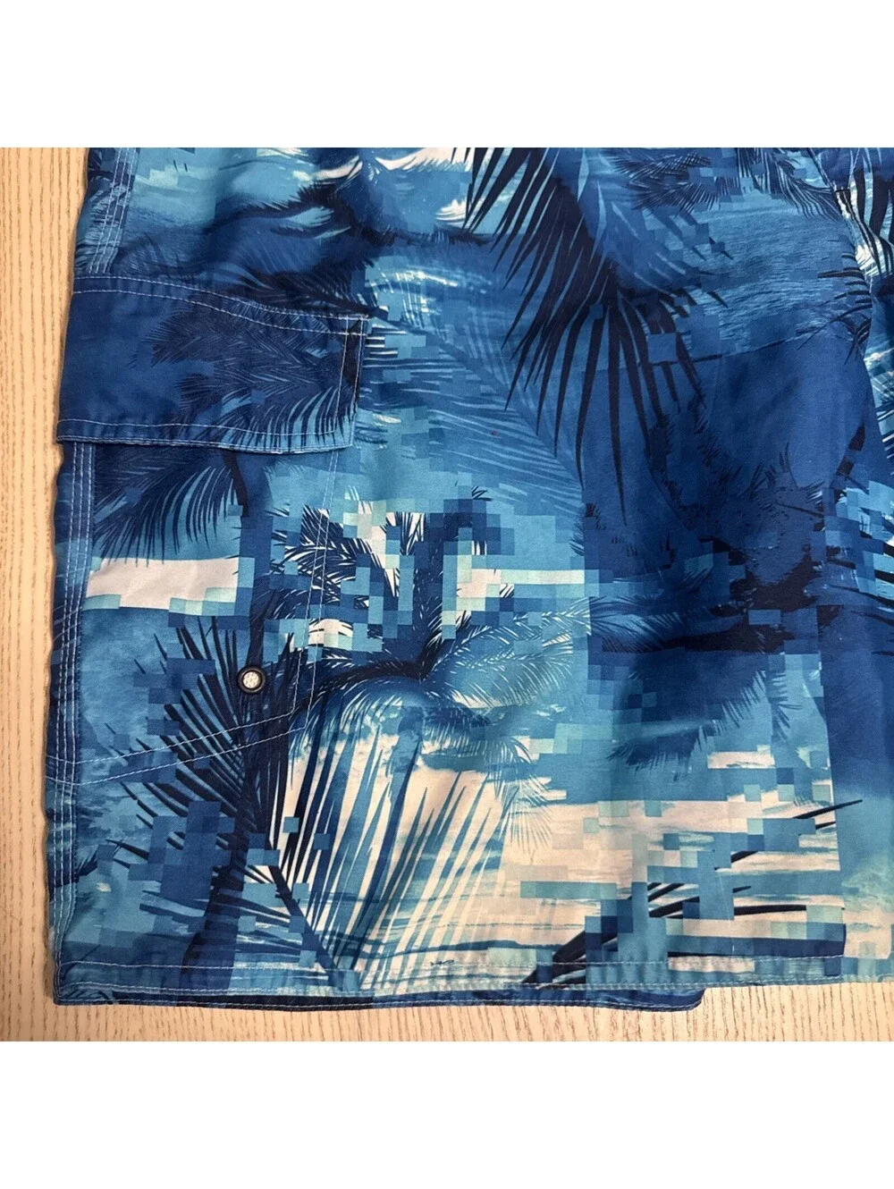 Joe Boxer Mens Swim Trunks Board Shorts XL Blue Palm Trees Geometric Pattern